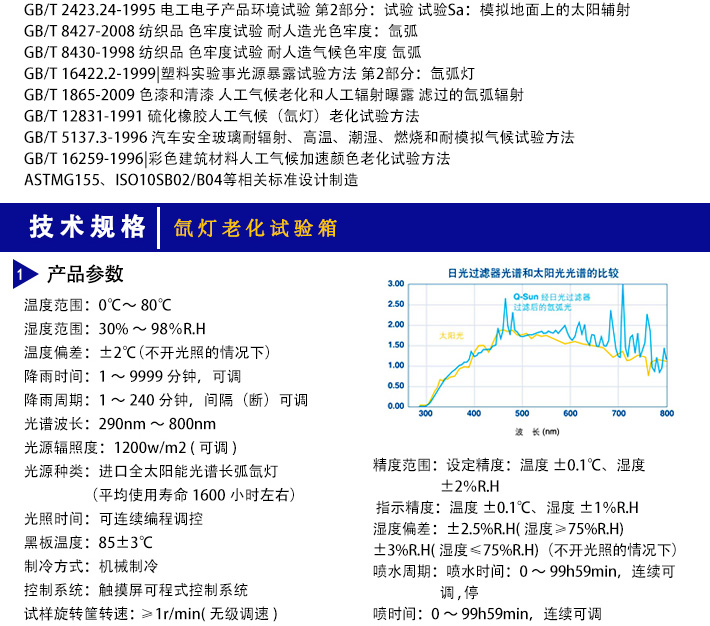 氙灯加速老化试验箱满足标准及规格参数说明