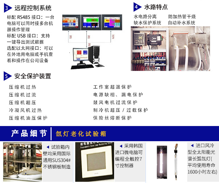 氙灯加速老化试验箱安全保护装置与产品细节展示